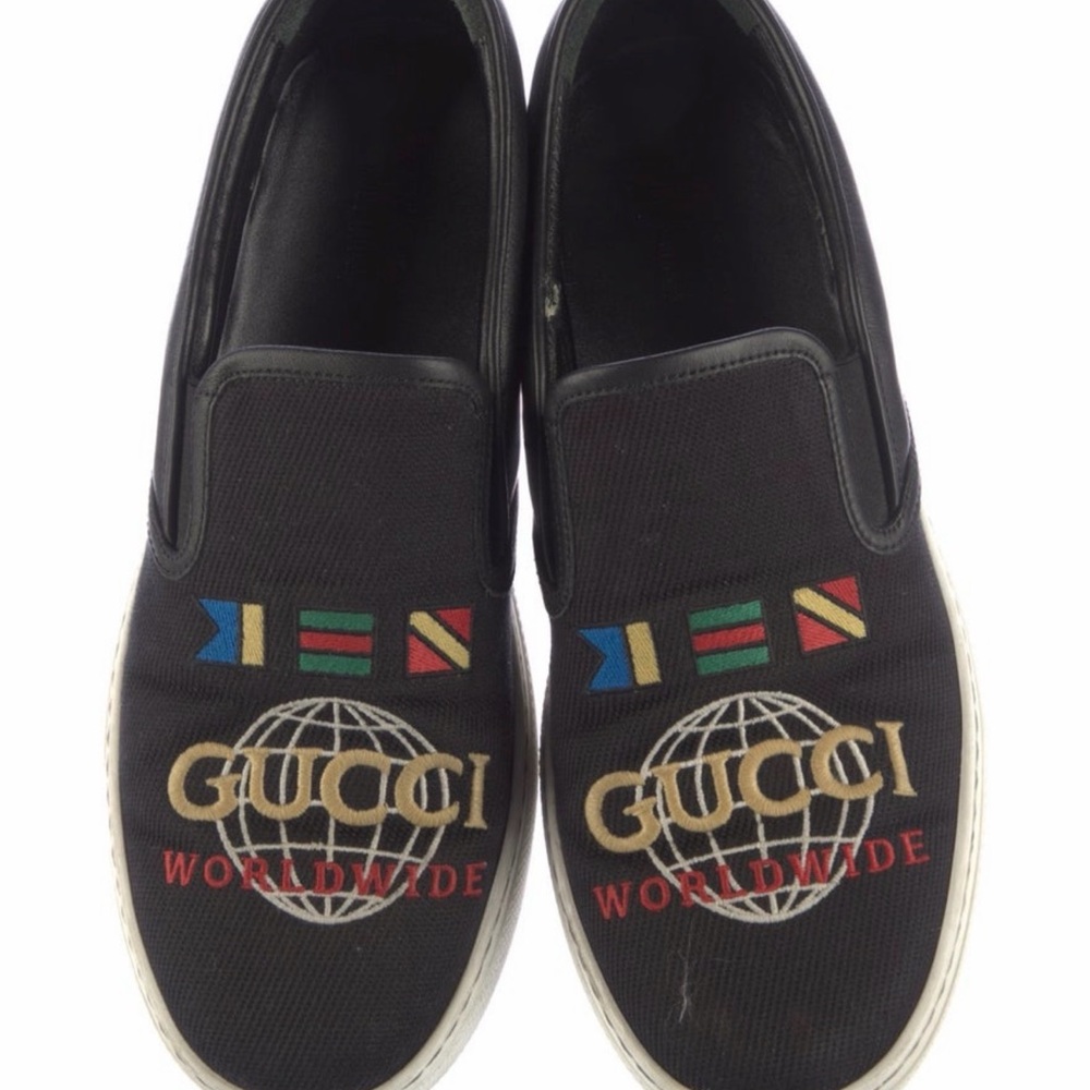 Gucci Black Embroidered Slip-On Men's Shoes